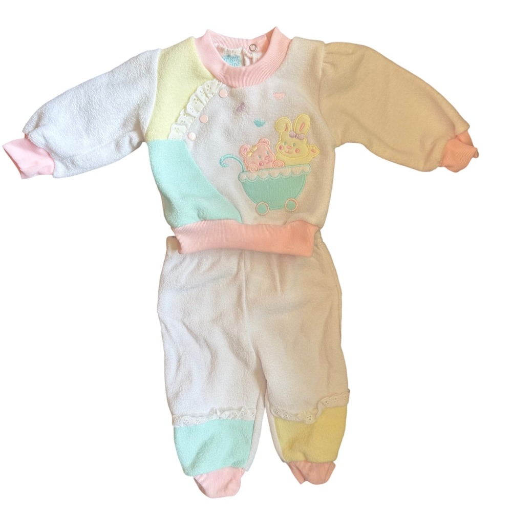New Bright Future Vintage 90s Deadstock Pastel Baby Girls Fleece Jogger Set